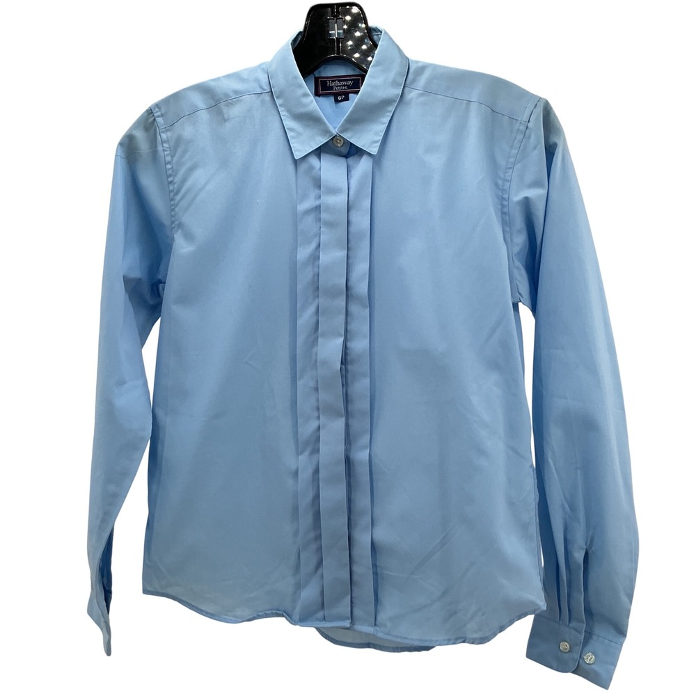 Vintage Hathaway Button Up Shirt Womens 6P Blue Hidden Placket Tailored 90si
